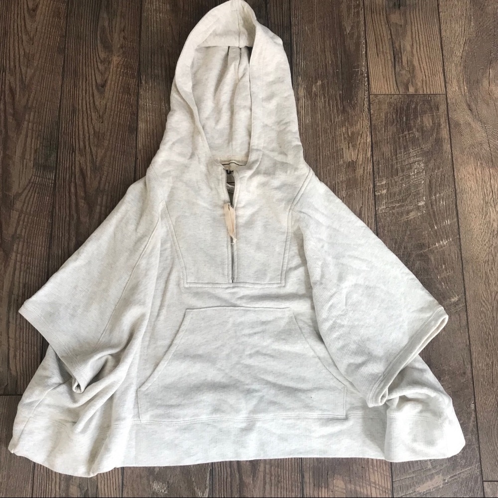 Anthropology Cream Hooded Poncho Sweatshirt